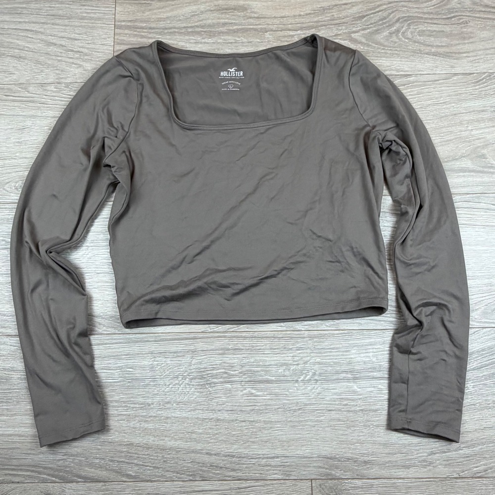 Hollister‎ Long Sleeve Square Neck Crop Top Gray Size L